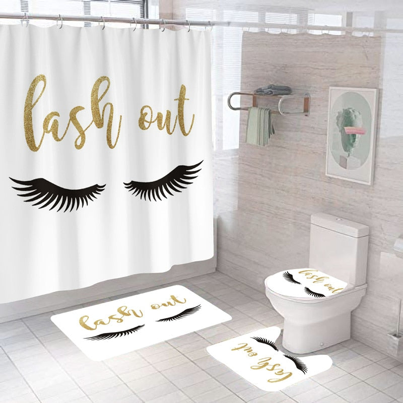 Stylish Rose Gold Eyelash Makeup Print Bath Curtain