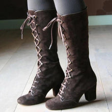 სურათის ჩატვირთვა გალერეის მნახველში, Mid-Calf Lace Up Thick Heels Boots
