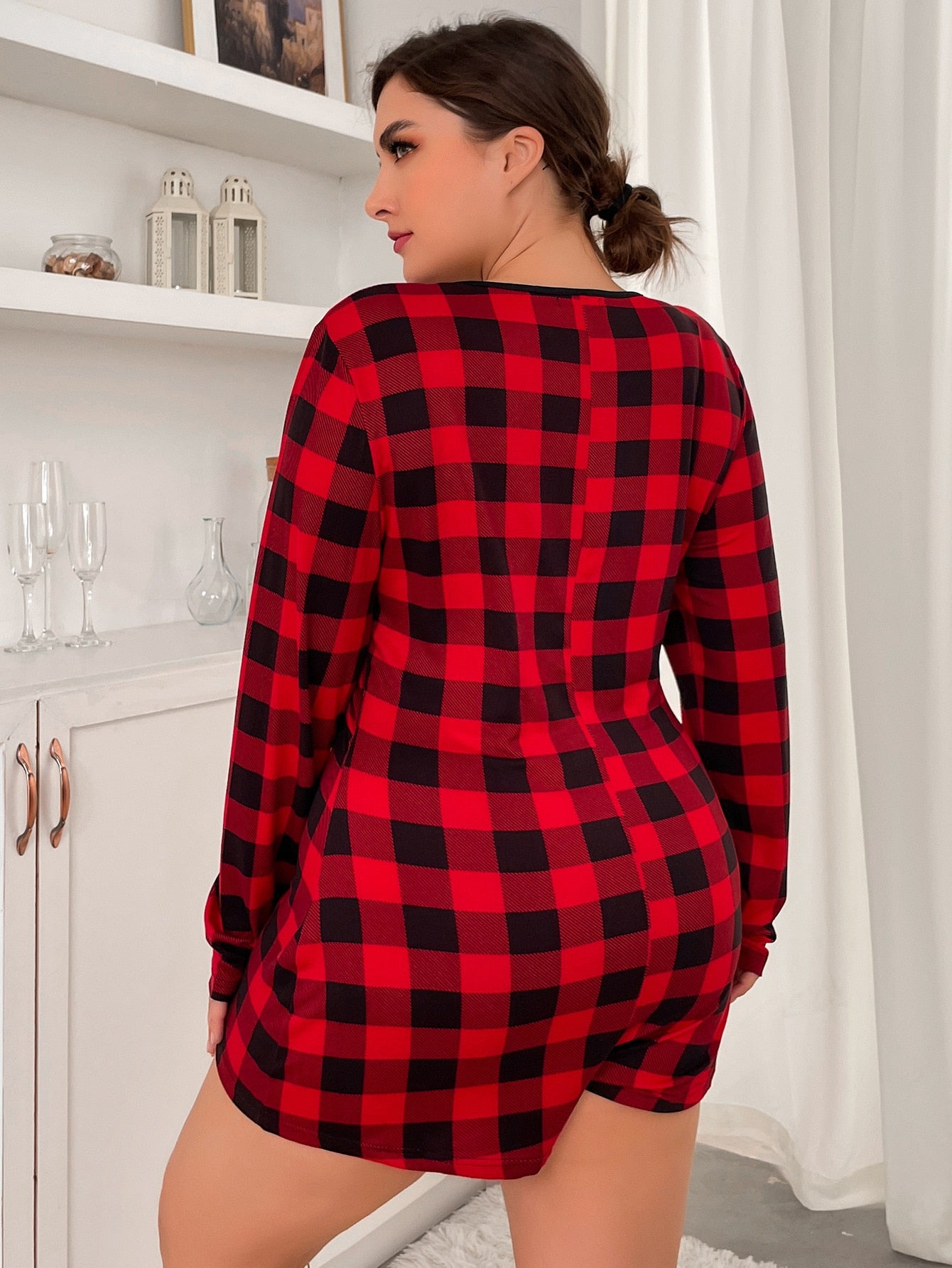 Plus Size Lounge Red Plaid Onesies Sleepwear