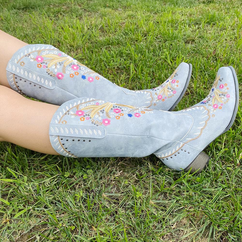 Embroidery Floral Western Cowboy Boots