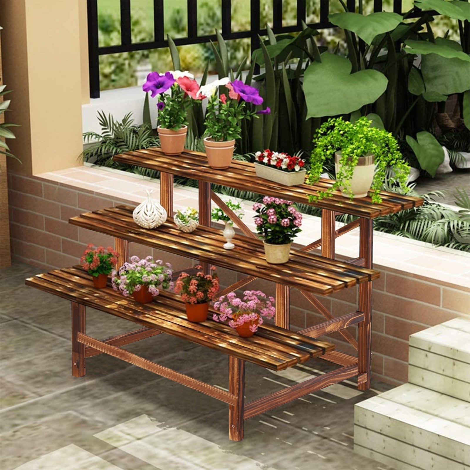Large 3 Tier Stair Style Wood Plant Stand