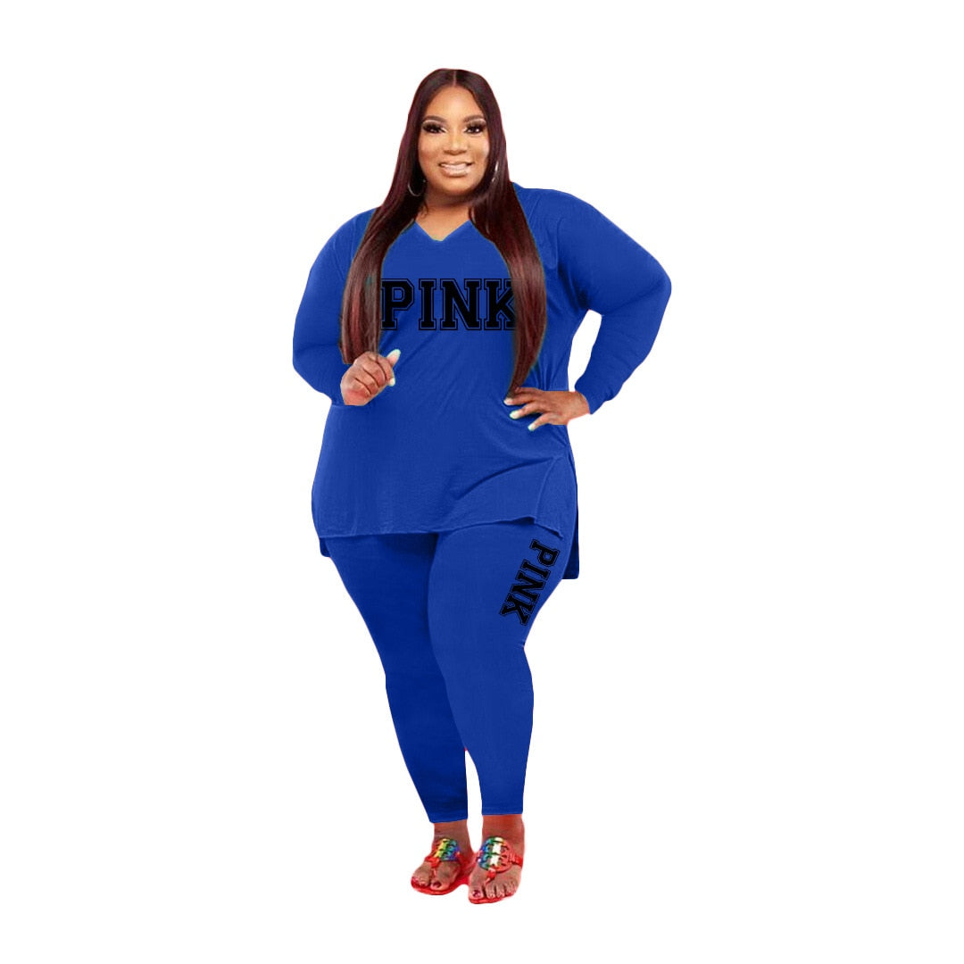 XL-5XL Two Piece Long Sleeve V Neck top And Pants