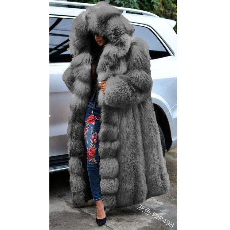 Warm Thick Long Faux Fur Coat With Hood