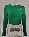 Autumn Winter Ribbed Knitted Long Sleeve Crop Top