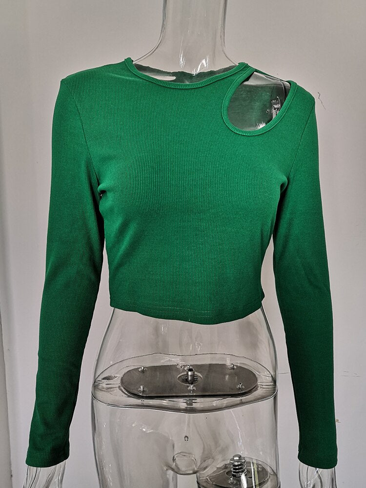 Autumn Winter Ribbed Knitted Long Sleeve Crop Top