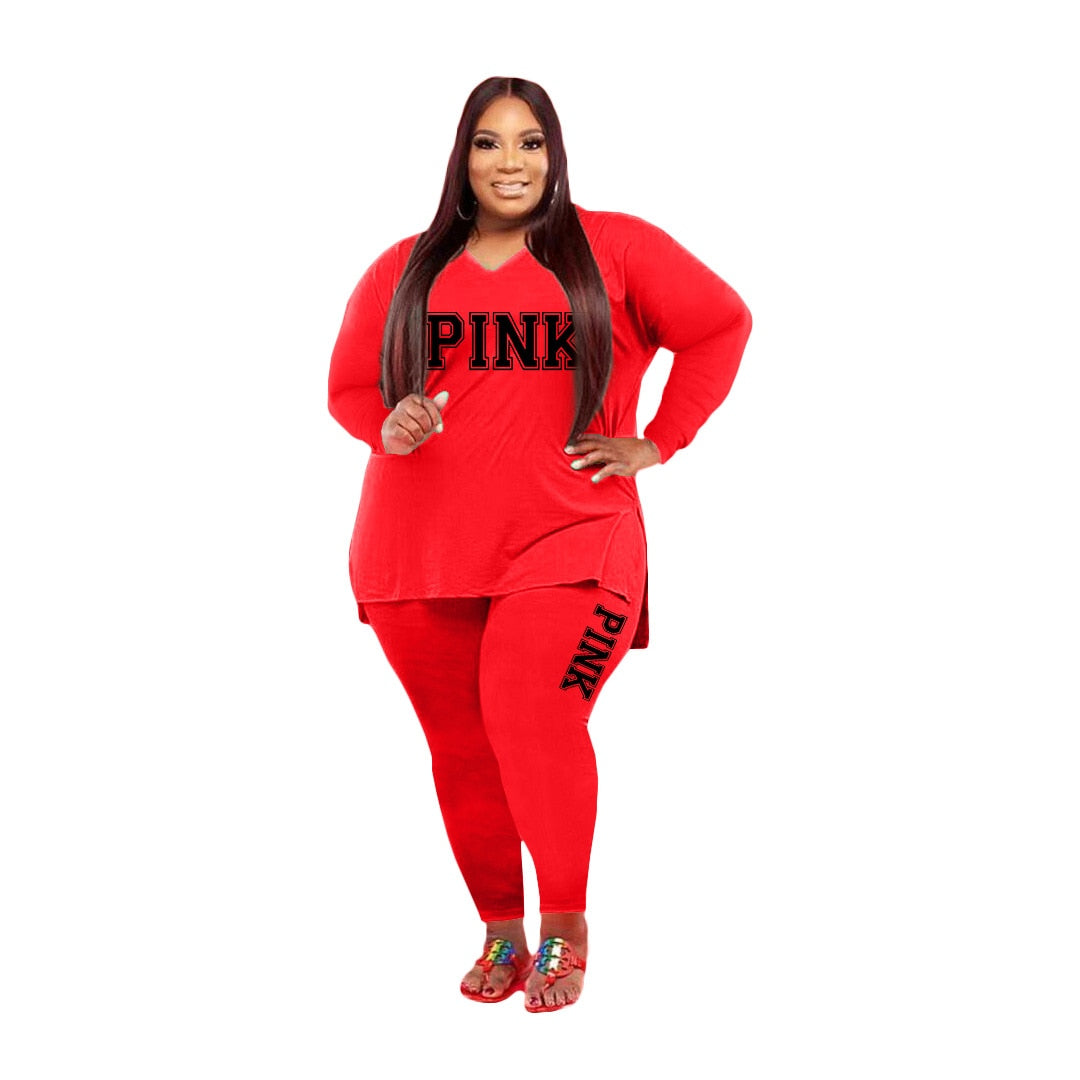 XL-5XL Two Piece Long Sleeve V Neck top And Pants