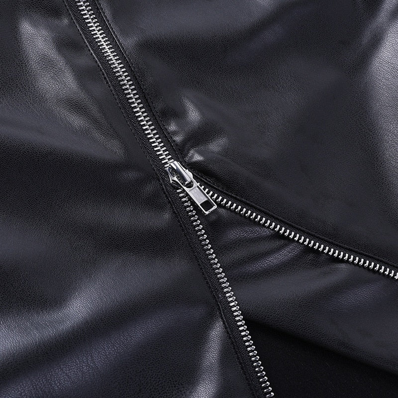 Irregular Faux Leather High Waist A-Line Zipper Skirt