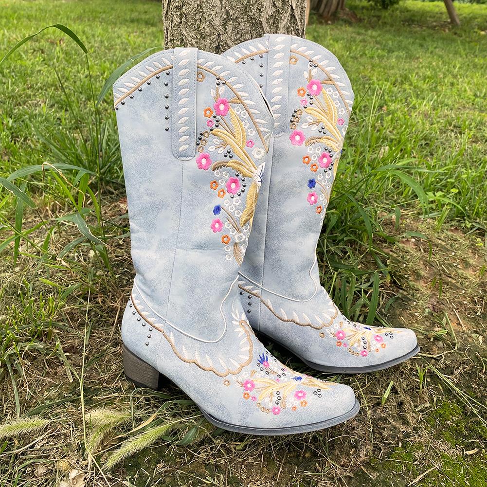 Embroidery Floral Western Cowboy Boots