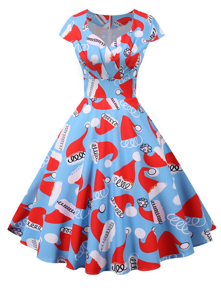 Short Sleeve V Neck Elegant Christmas Party Dress