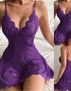 Lace Floral V-neck Strap Night Dress With Thong