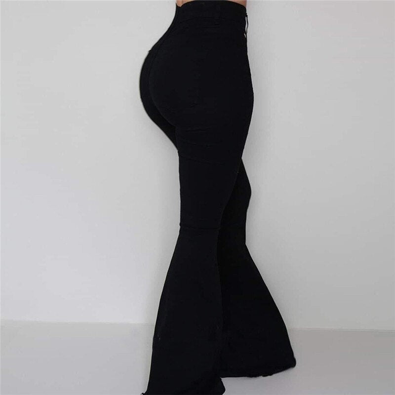 Bell-bottom Solid High Waist Long Pants
