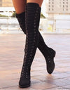 Cross Strap Suede Leather Knee High Boots