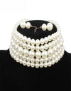 Multi-layer imitation pearl beaded short necklace earring set