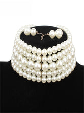 將圖片載入圖庫檢視器 Multi-layer imitation pearl beaded short necklace earring set
