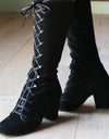 Mid-Calf Lace Up Thick Heels Boots
