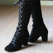 სურათის ჩატვირთვა გალერეის მნახველში, Mid-Calf Lace Up Thick Heels Boots
