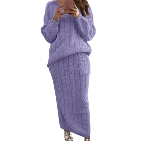 Warm Knitted 2 Piece Pullover Sweater Set