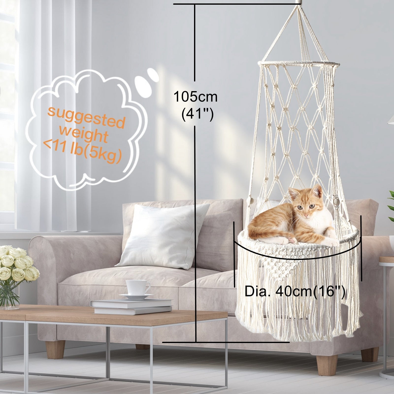 Big 40x120cm Cat Hammock Window Macramé Pet Bed