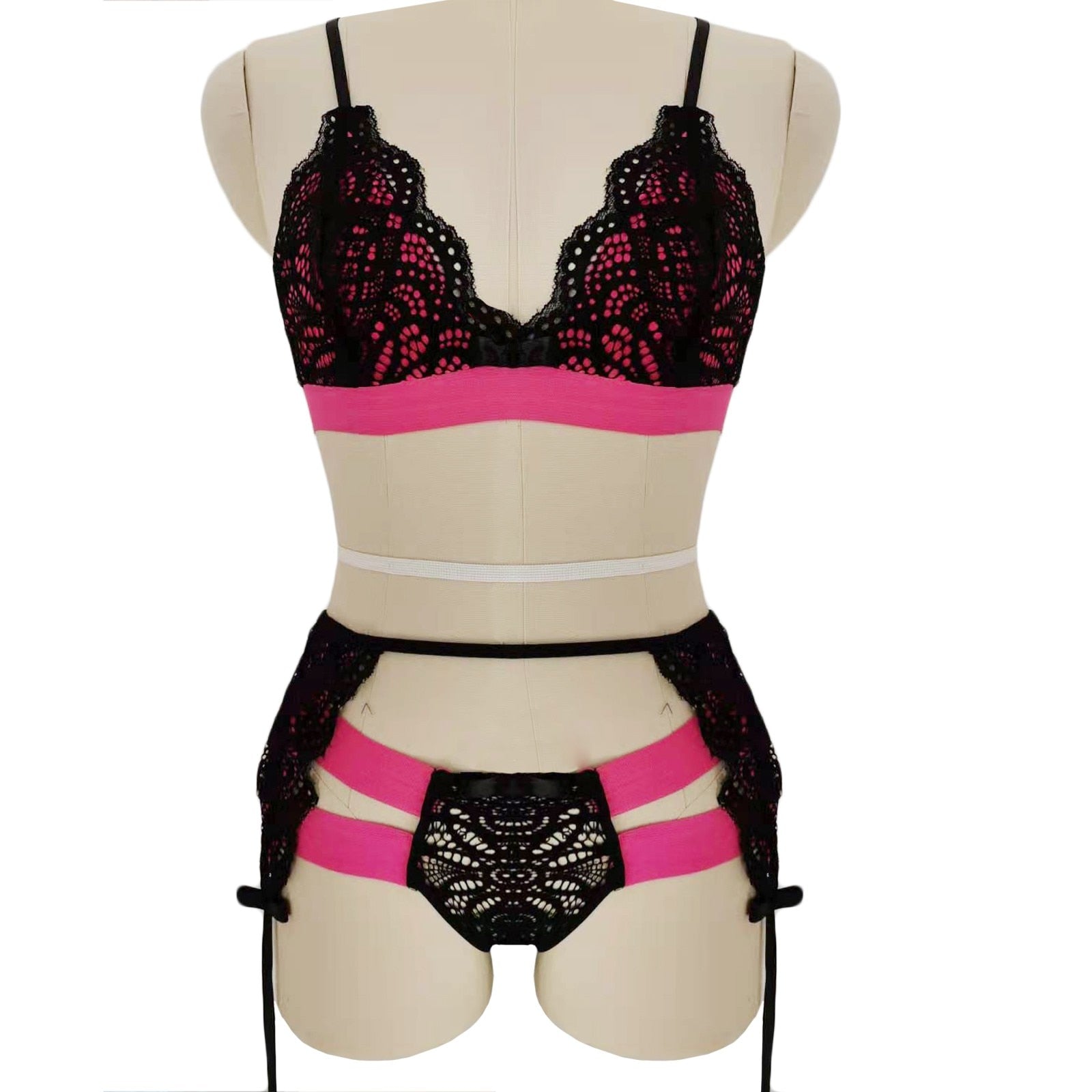 3pc Erotic Lingerie Lace Bra Set