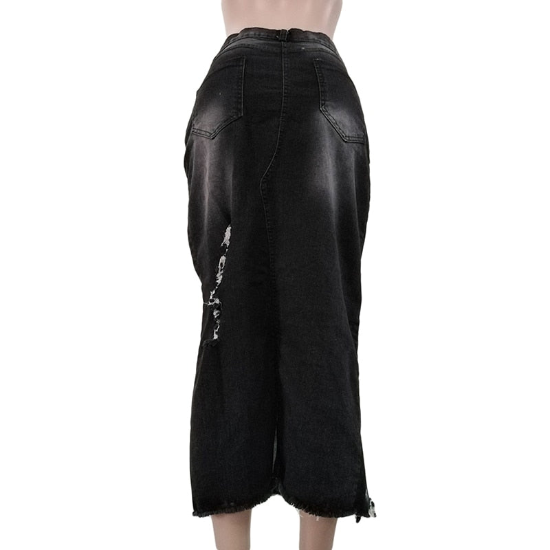 Midi Pencil High Waist Denim Button Skirt
