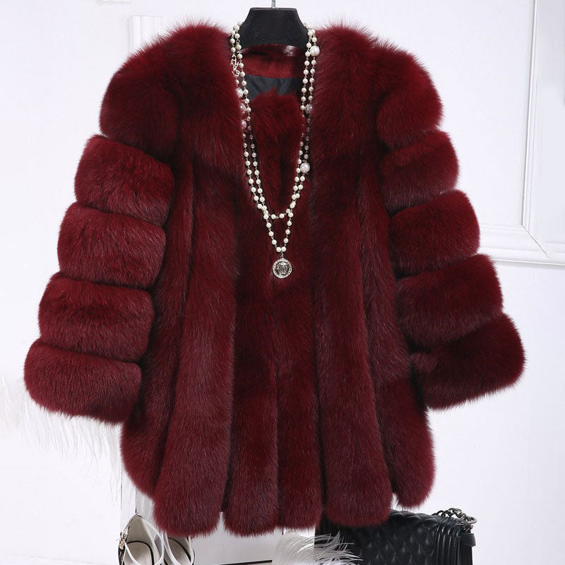 Elegant Windproof Thick Faux Fox Fur Long Coat