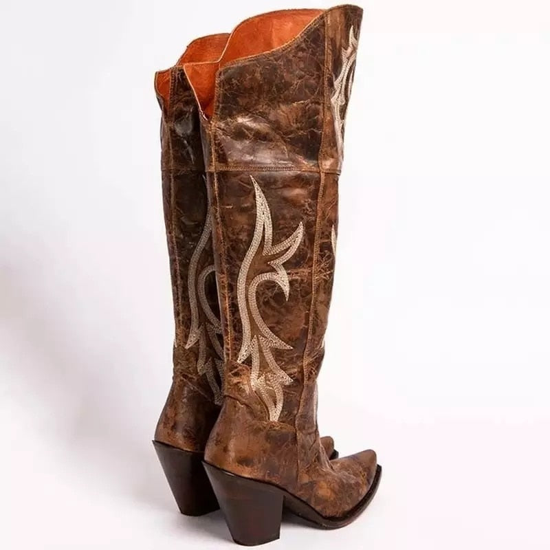 Chunky High Heel Cowgirl Boots