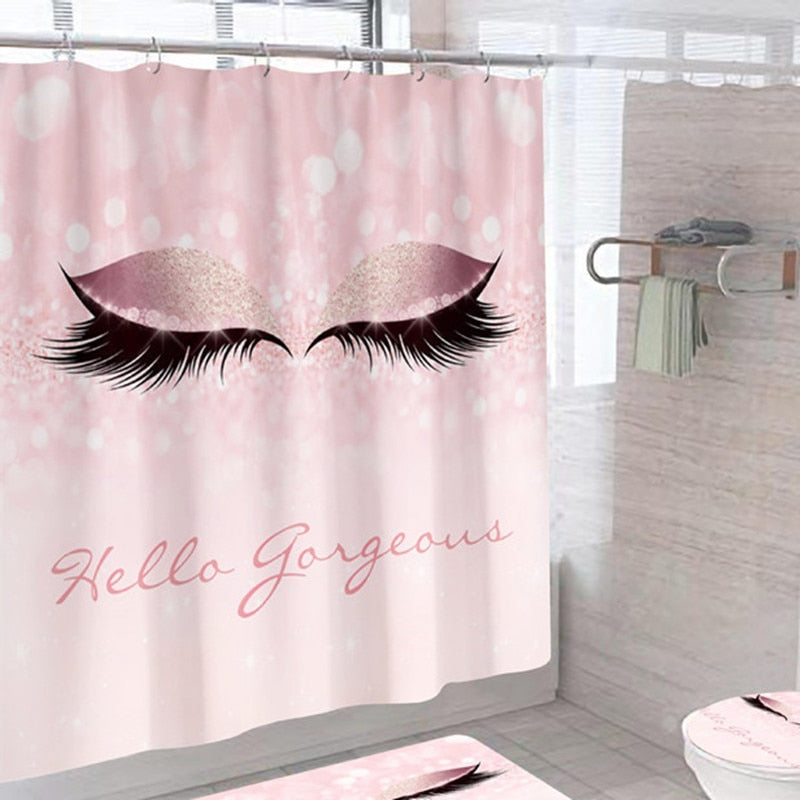 Stylish Rose Gold Eyelash Makeup Print Bath Curtain