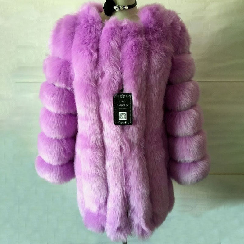 Elegant Windproof Thick Faux Fox Fur Long Coat