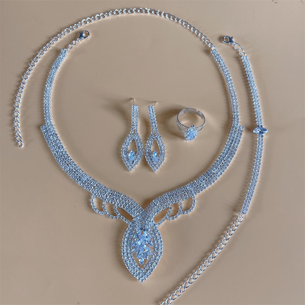 Silver Color Rhinestone Crystal Bridal Jewelry Sets