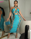 Hollow Out Lace Up Sleeveless Dresses