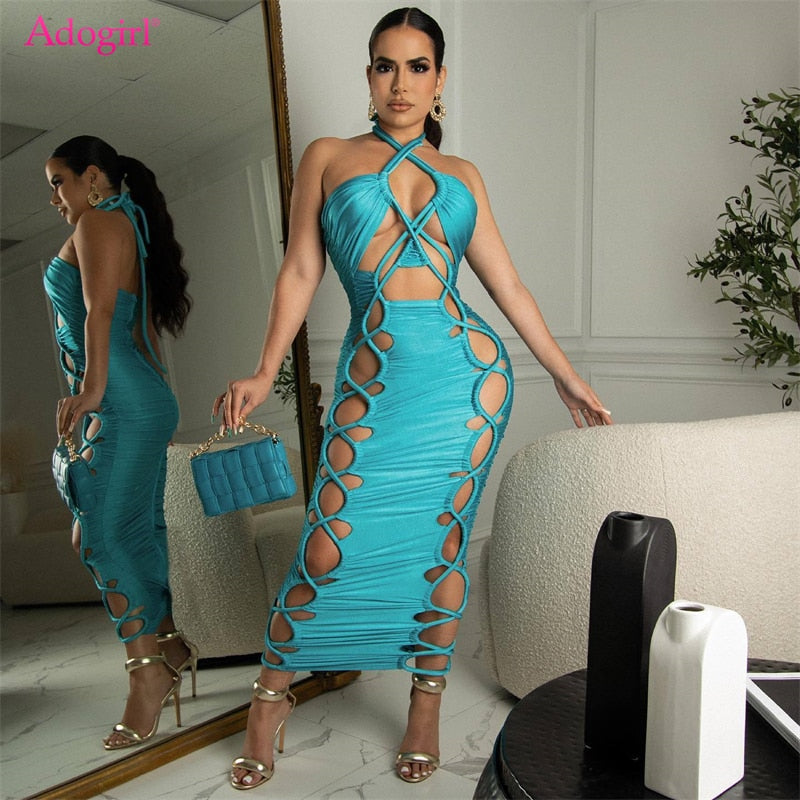 Hollow Out Lace Up Sleeveless Dresses