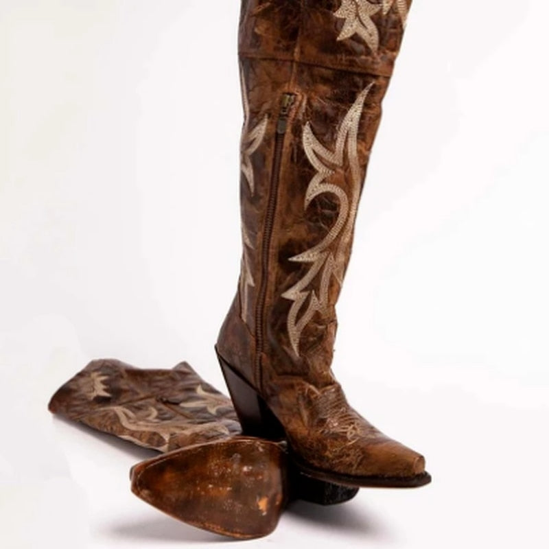 Chunky High Heel Cowgirl Boots