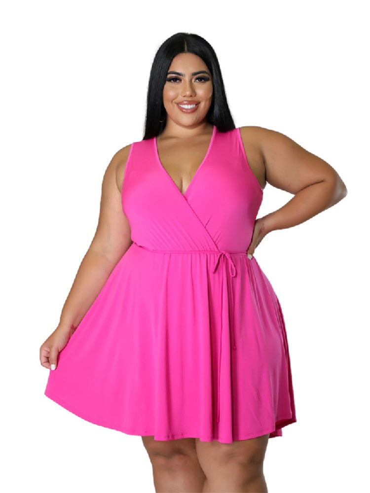 Solid Color V Neck Dress