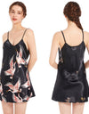 Satin Nightgown Crane Print Sleepwear With Spaghetti Strap