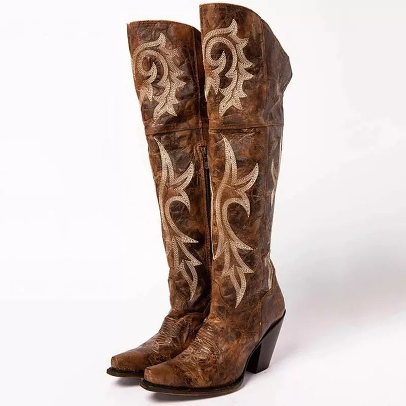 Chunky High Heel Cowgirl Boots