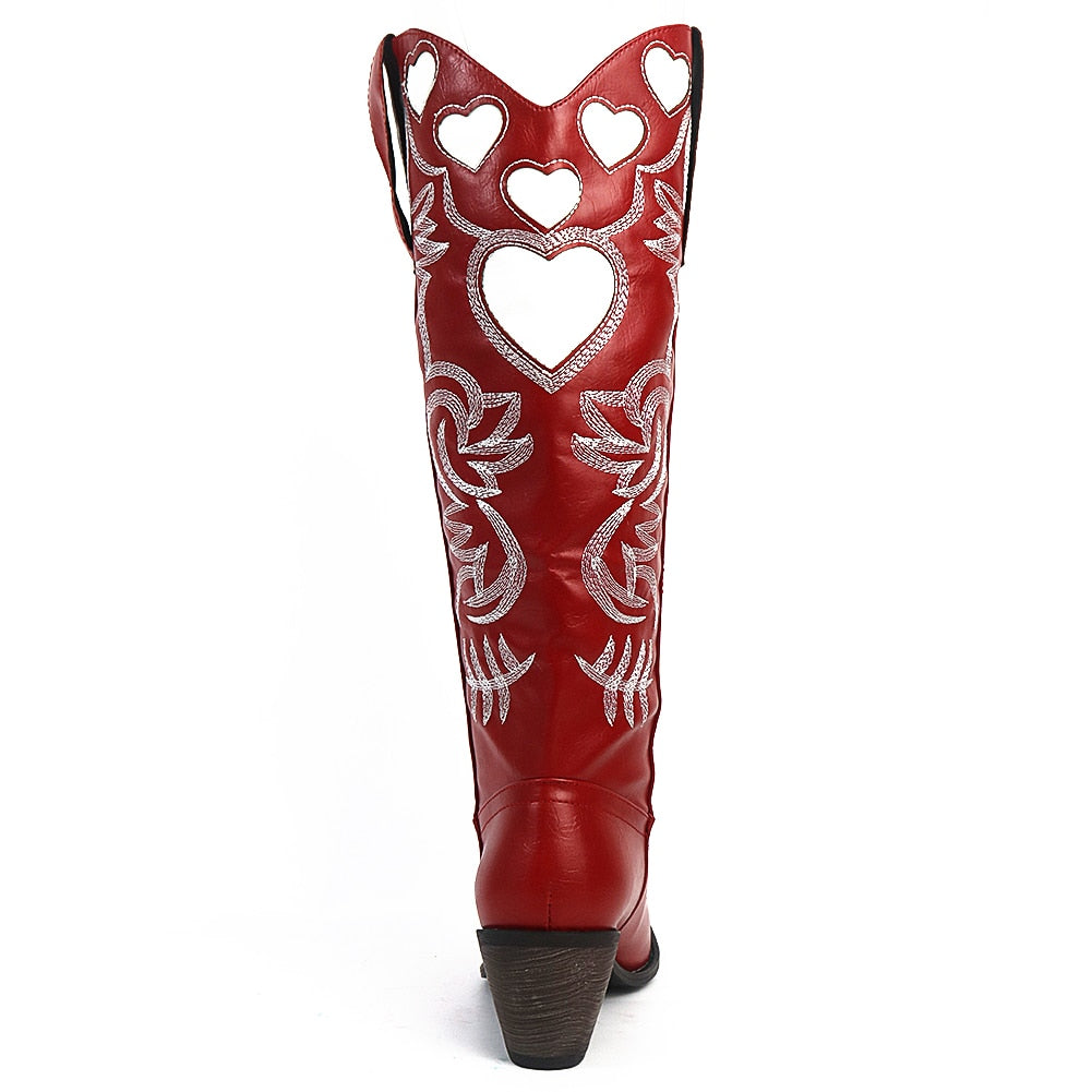 Heart Pointed Toe Embroidery Cowgirl Western Boots