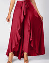 Chiffon Wide-Leg Ruffle Split Tie-Waist Maxi Skirt