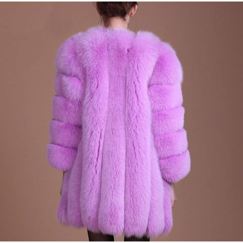 Elegant Windproof Thick Faux Fox Fur Long Coat