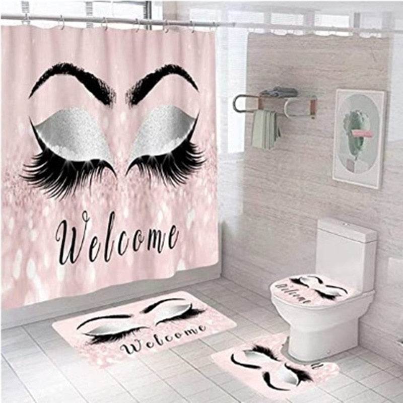 Stylish Rose Gold Eyelash Makeup Print Bath Curtain
