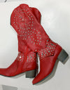 Chunky Heel Rivet Pointed Toe Western Boots