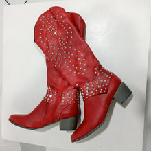 Load image into Gallery viewer, Chunky Heel Rivet Pointed Toe Western Boots
