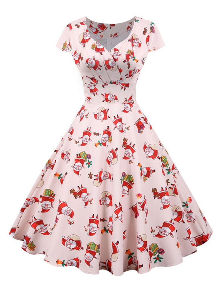 Short Sleeve V Neck Elegant Christmas Party Dress