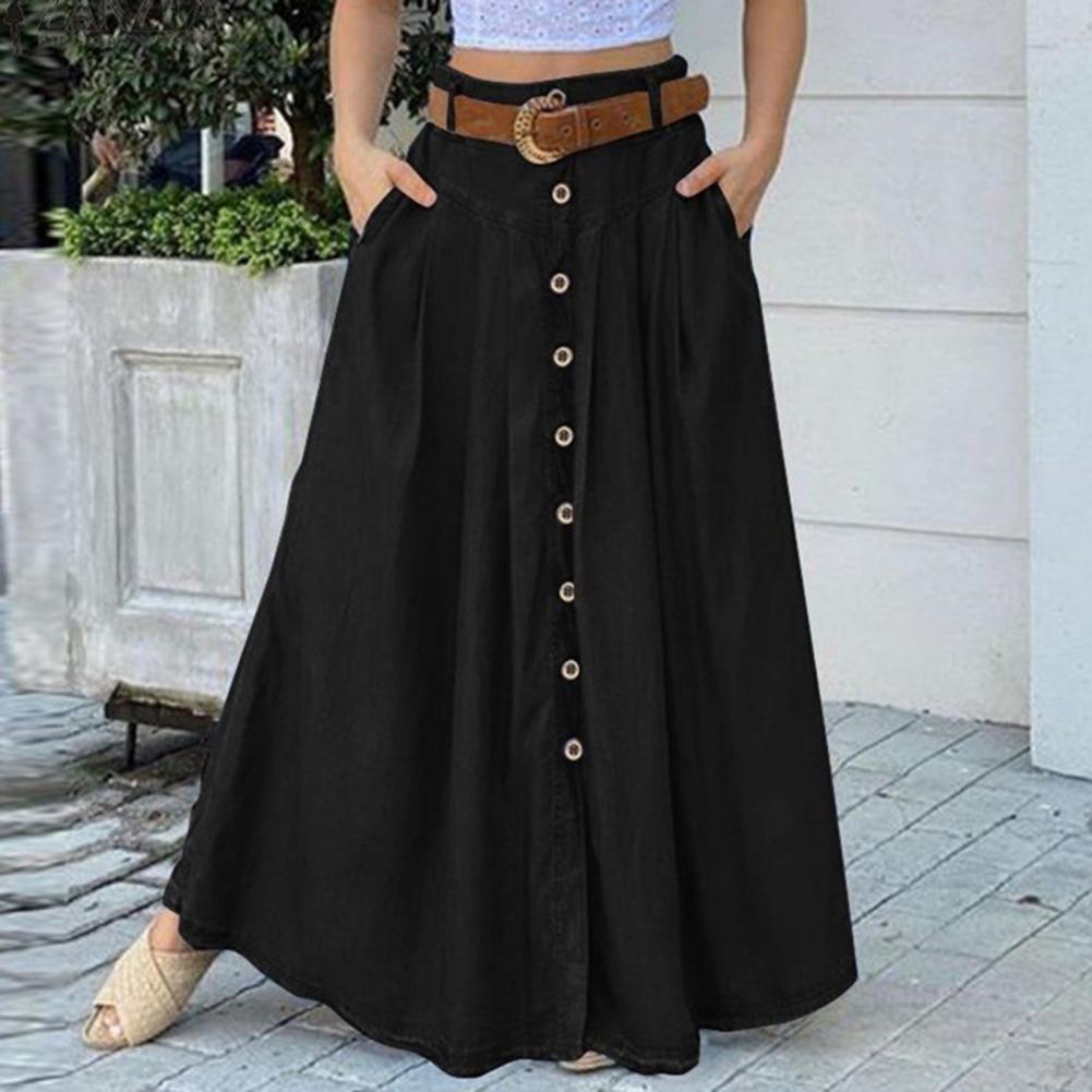 Casual Loose Hem Button A-line Long Skirt