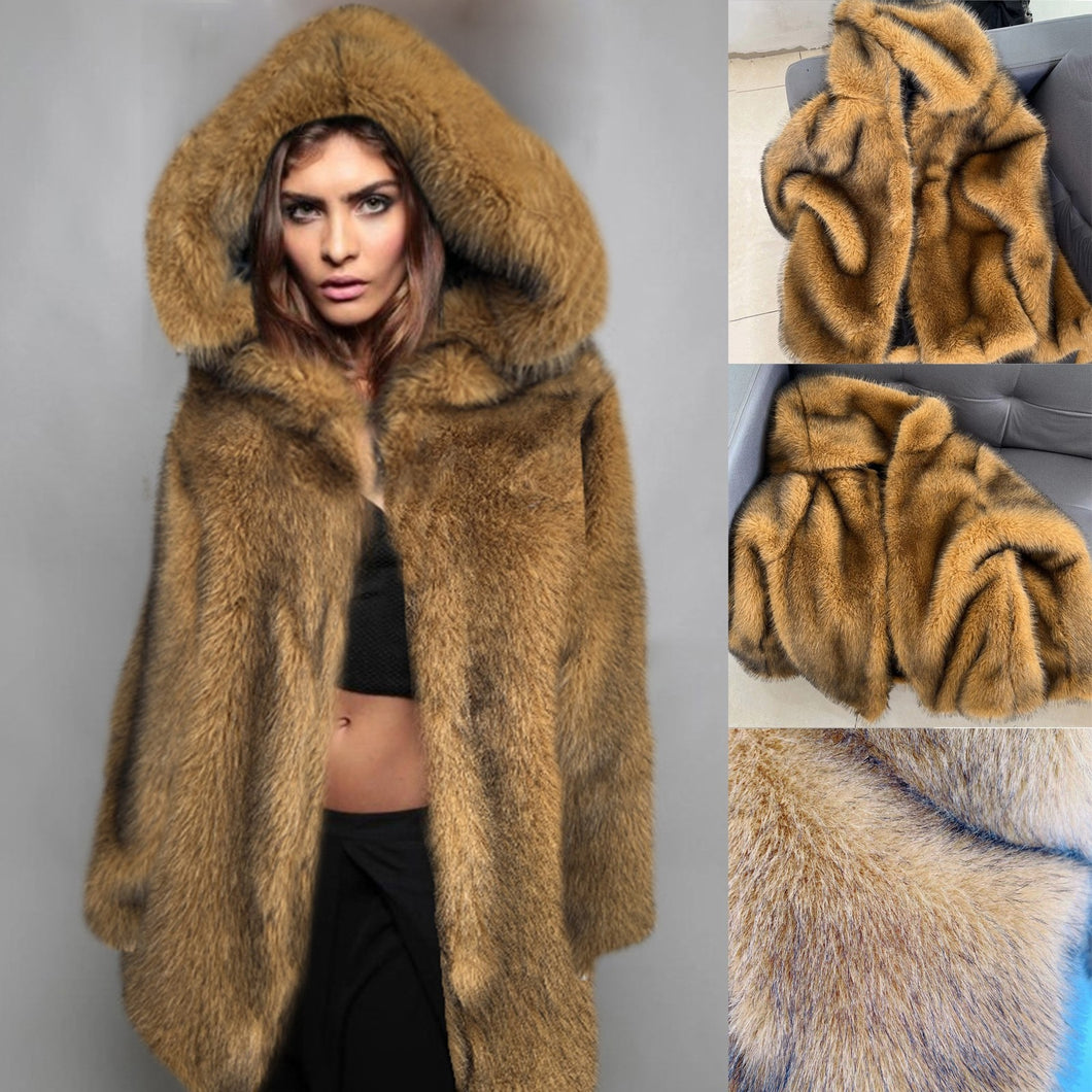 Hooded High Quality Faux Fur Top Coat