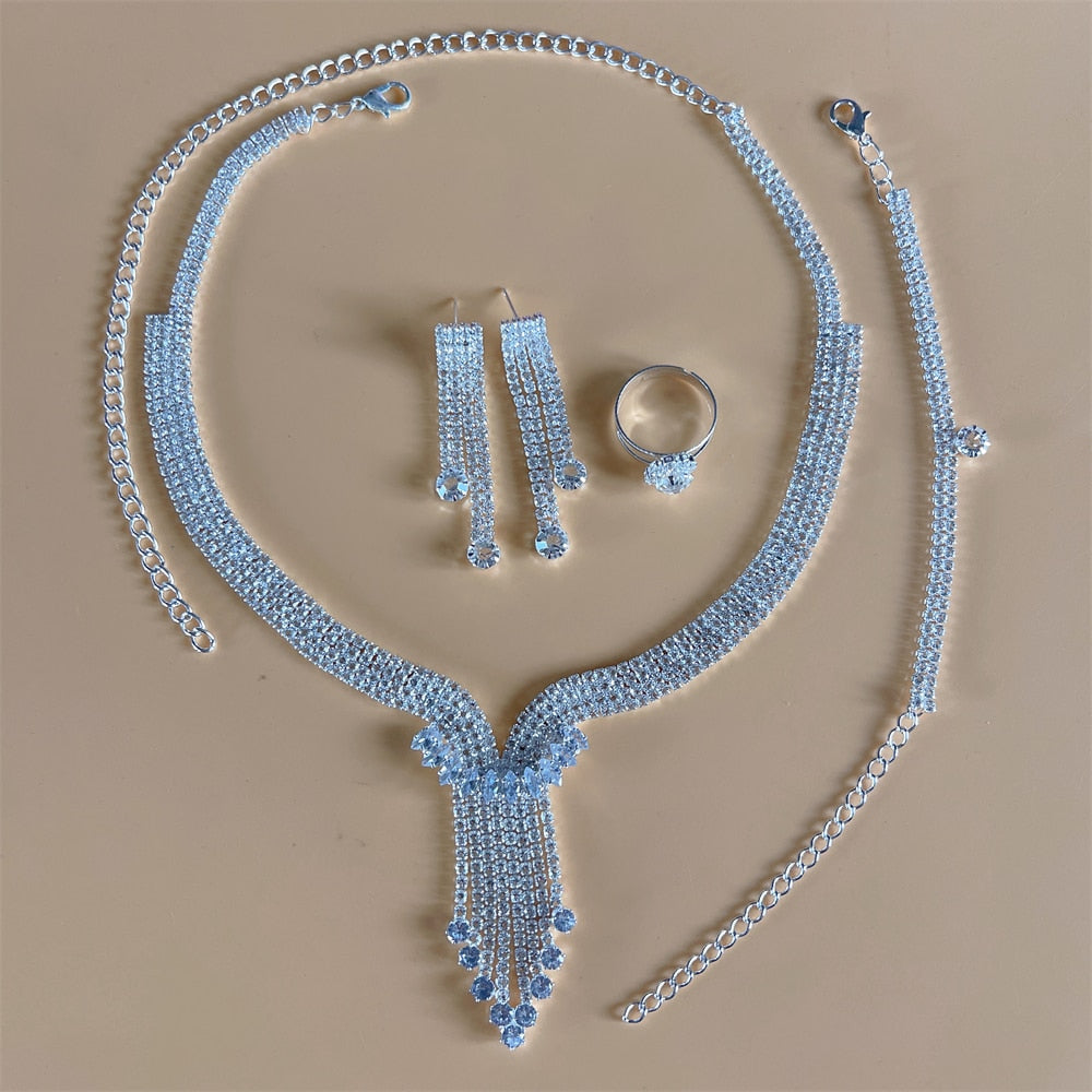 Silver Color Rhinestone Crystal Bridal Jewelry Sets