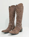 Chunky Heel Rivet Pointed Toe Western Boots
