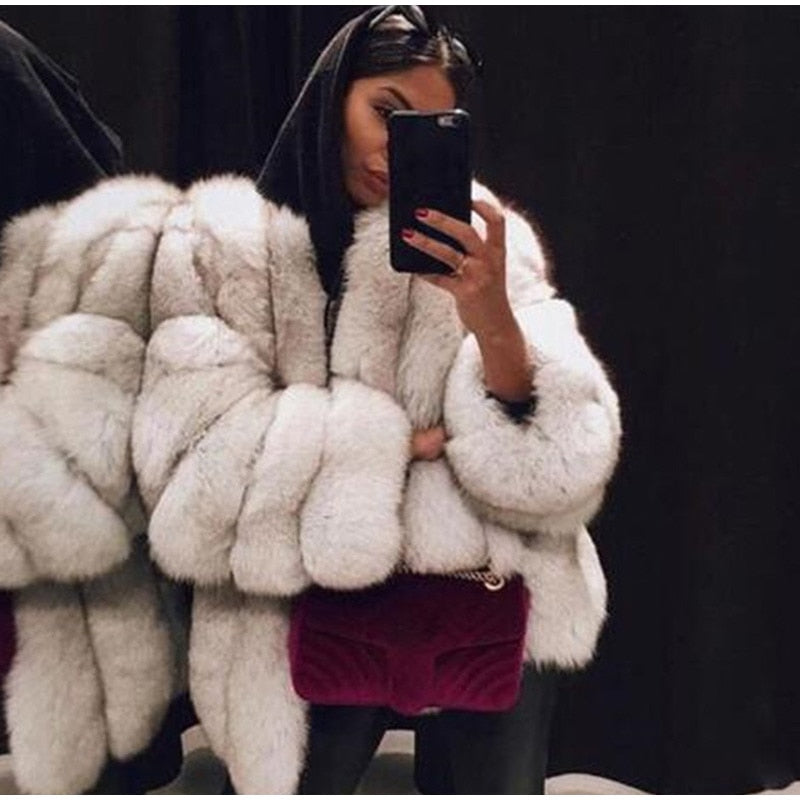 Elegant Windproof Thick Faux Fox Fur Long Coat