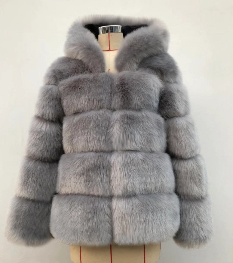 High Quality Warm Thick Hooded Fur Winter Coat