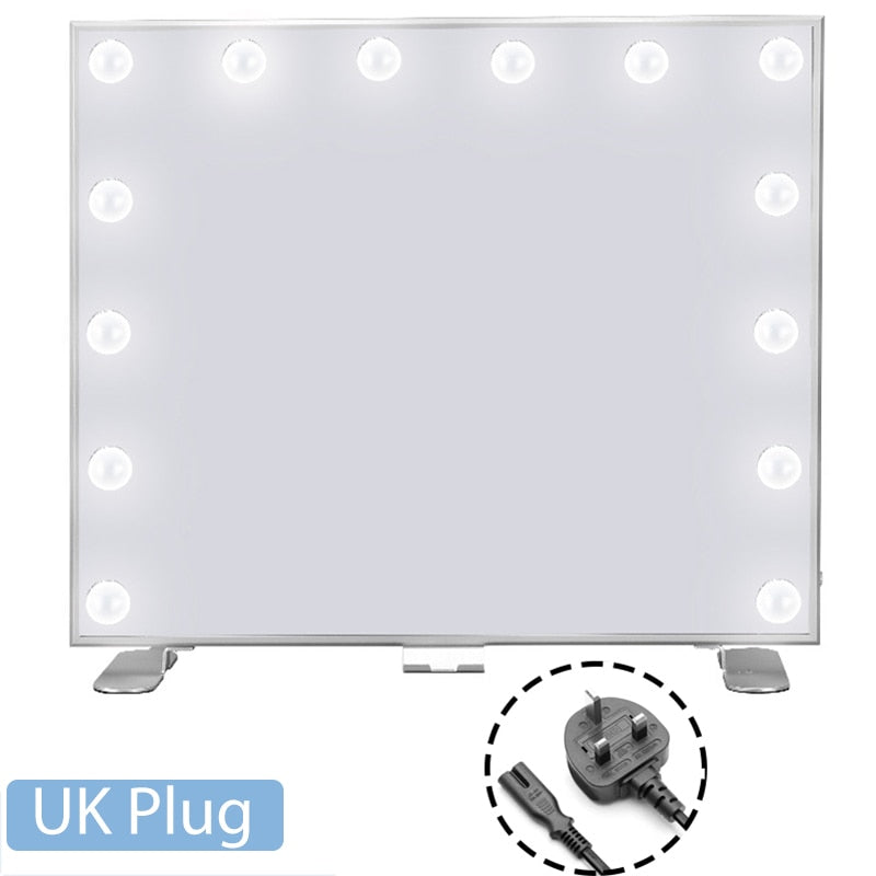 LED Large Makeup Mirror with 14 Dimmable Bulbs Hollywood Lighting and Charging Ports