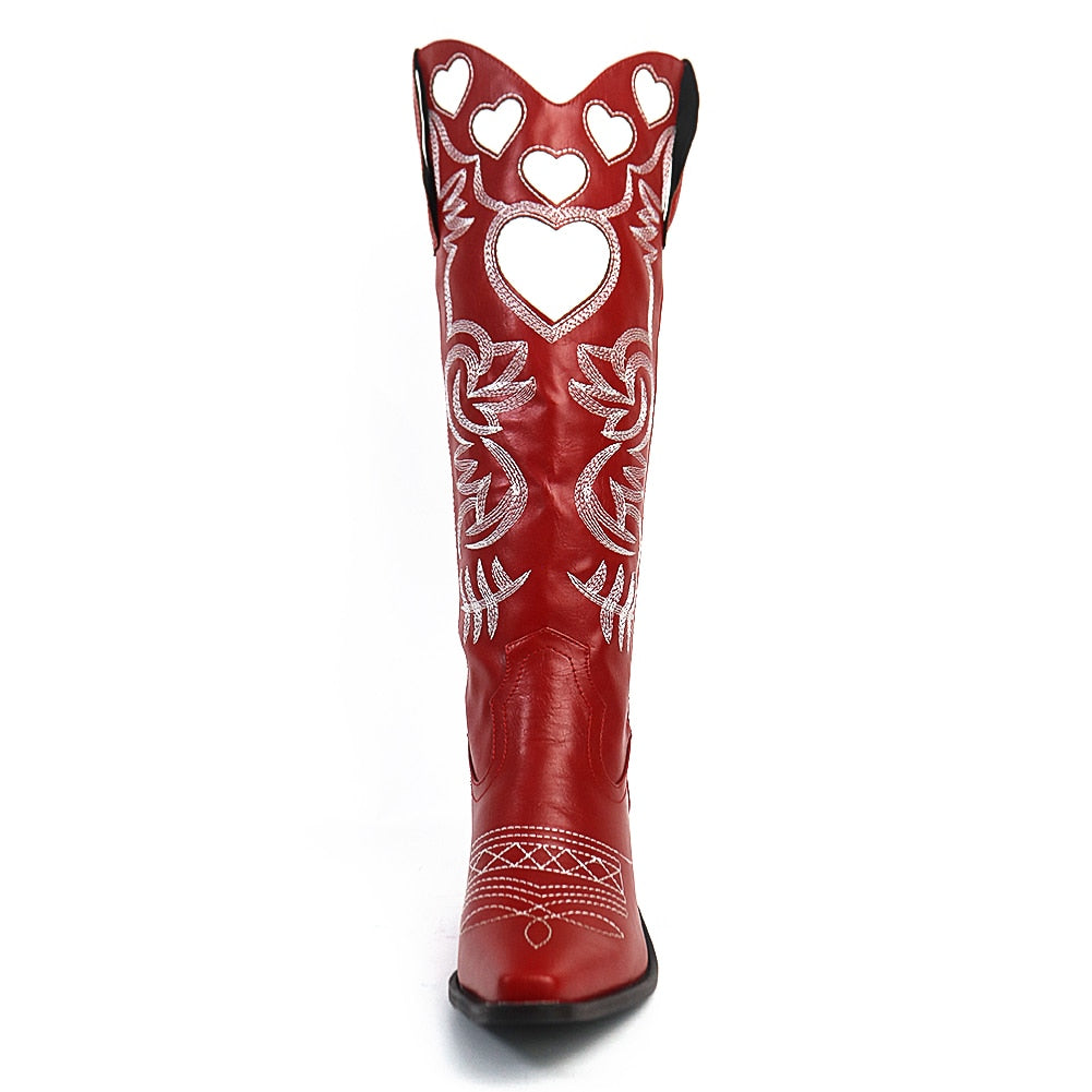 Heart Pointed Toe Embroidery Cowgirl Western Boots